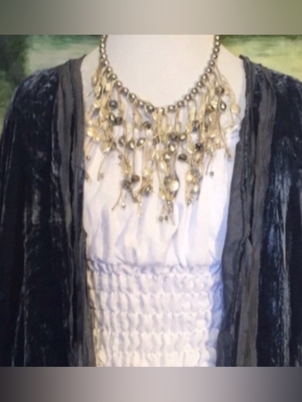 Vintage Boho Silver Leather Beaded Statement Necklace